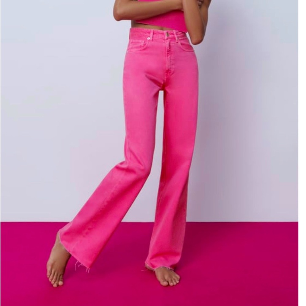 Zara pink wide leg jeans